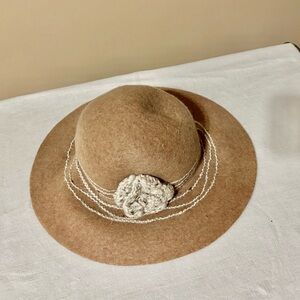 Bettina Elegant Tan Wool Hat with Cream Accent Made in Italy.